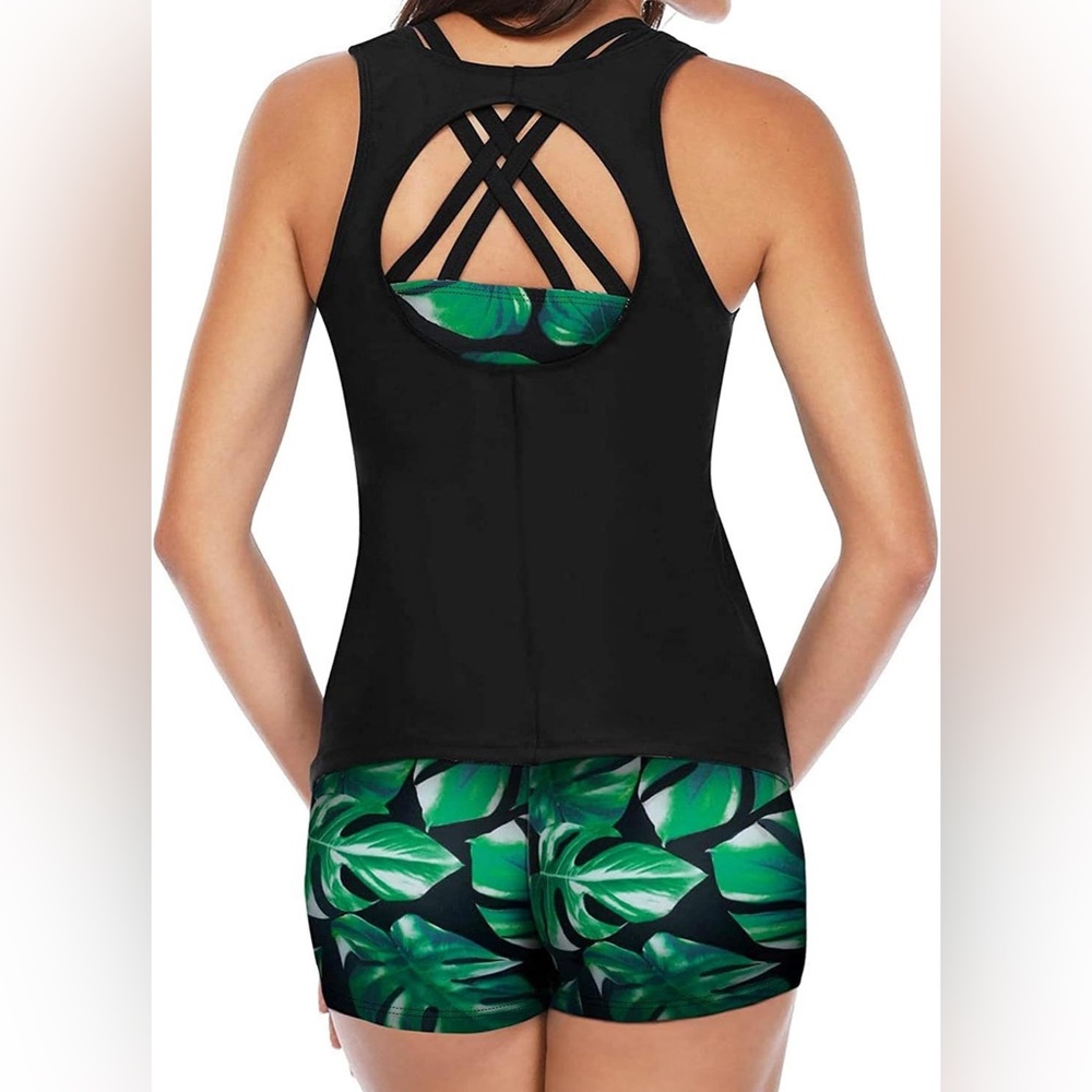 NWT three-piece swim suit-bikini and tankini all in one! Jungle leaf theme - Picture 2 of 9